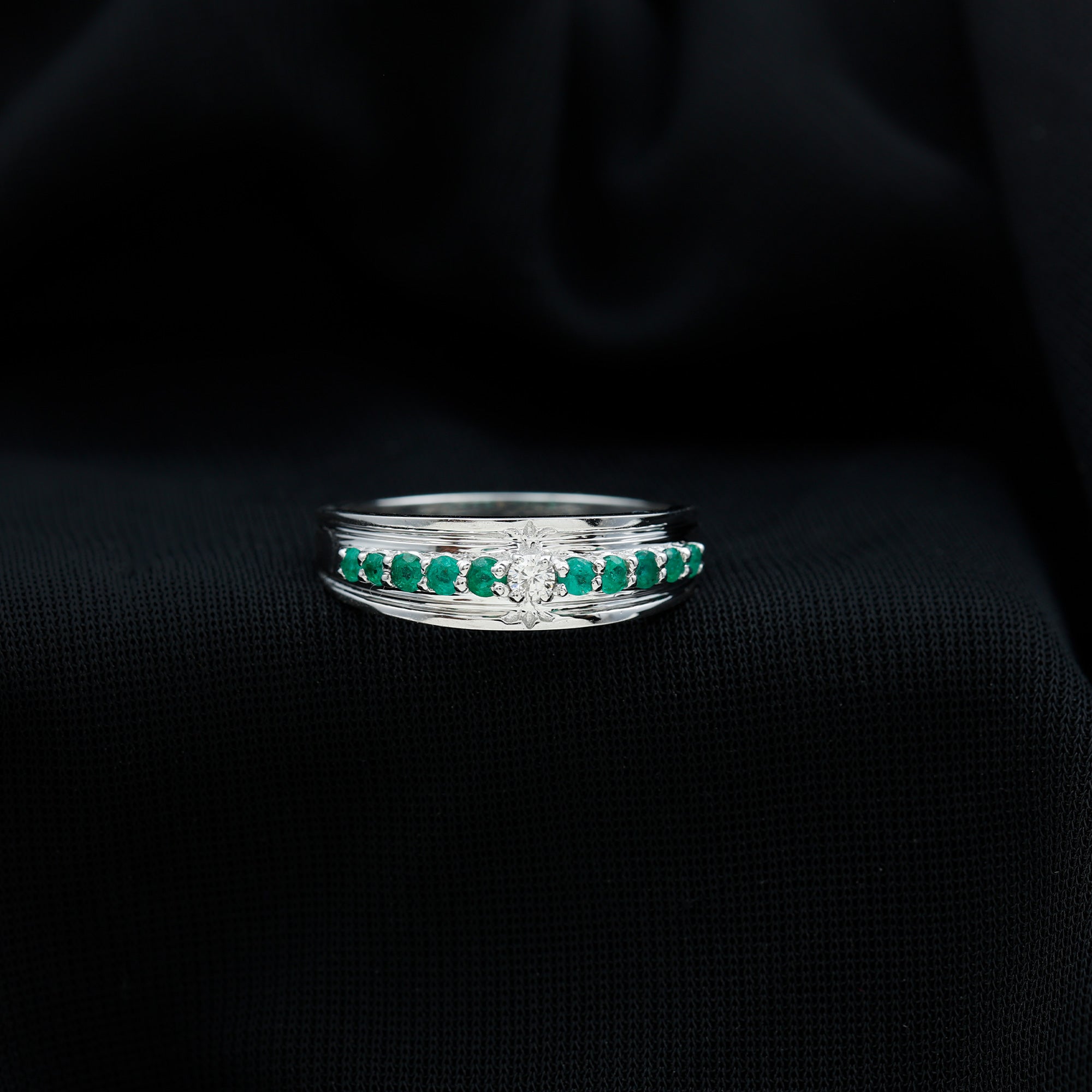 Diamond and Emerald Anniversary Band Ring Emerald - ( AAA ) - Quality - Rosec Jewels