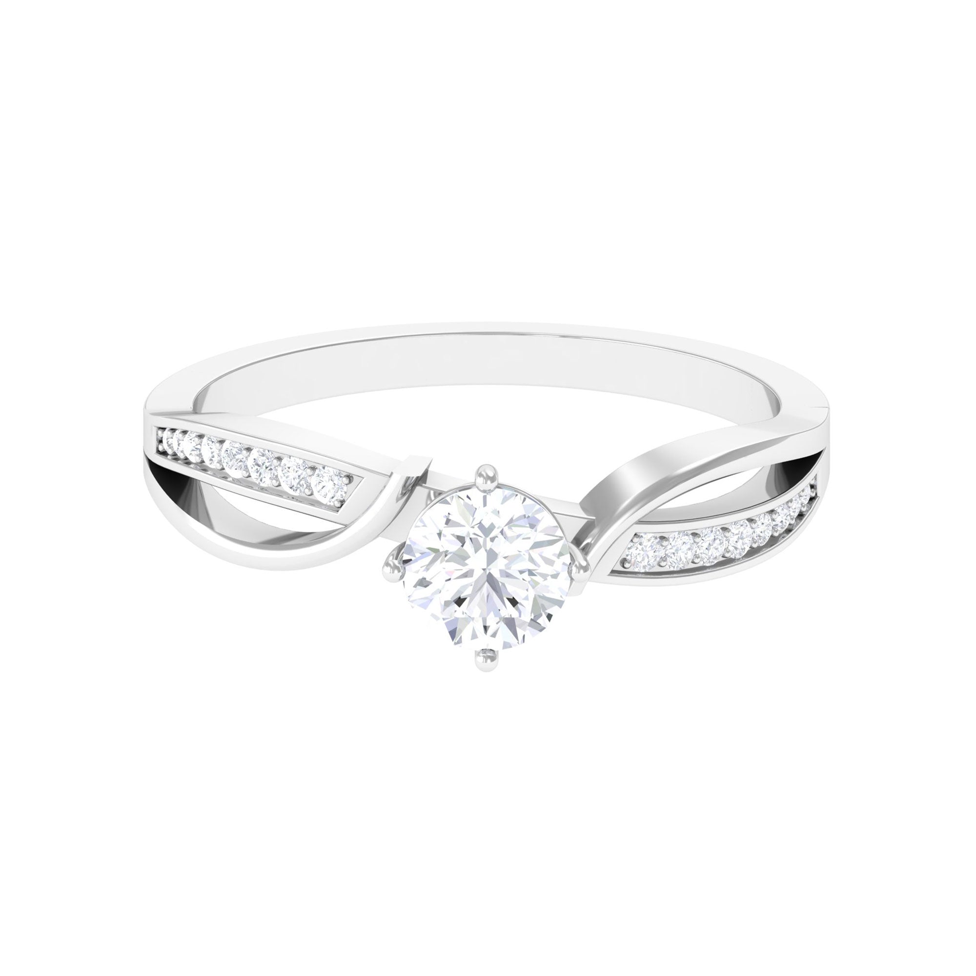 Rosec Jewels-Infinity Shank Round Moissanite Solitaire Engagement Ring in Gold