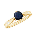 Round Solitaire Blue Sapphire Promise Ring with Diamond Blue Sapphire - ( AAA ) - Quality - Rosec Jewels