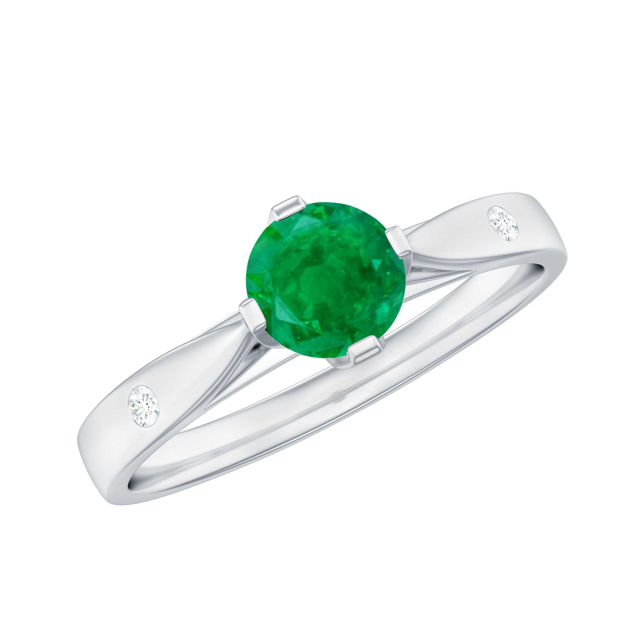 0.50 CT Emerald Solitaire Promise Ring with Diamond Emerald - ( AAA ) - Quality - Rosec Jewels