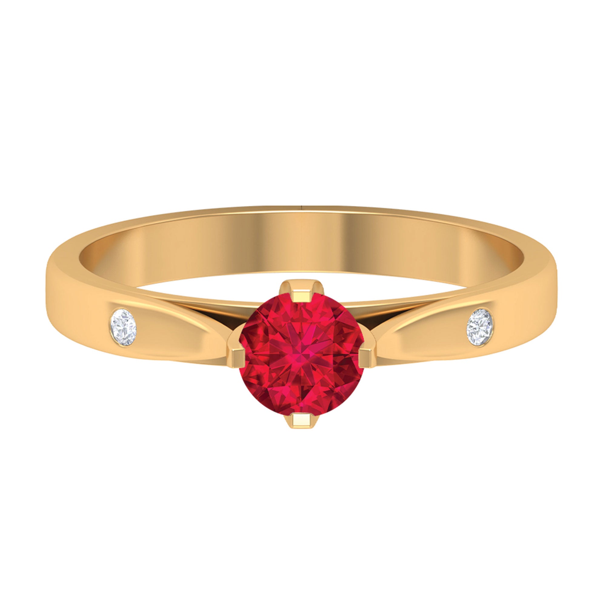 Certified Ruby and Diamond Minimal Solitaire Ring Ruby - ( AAA ) - Quality - Rosec Jewels