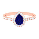 Natural Blue Sapphire and Diamond Teardrop Halo Engagement Ring Blue Sapphire - ( AAA ) - Quality - Rosec Jewels