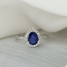 2 CT Created Blue Sapphire Teardrop Ring with Diamond Halo Lab Created Blue Sapphire - ( AAAA ) - Quality - Rosec Jewels