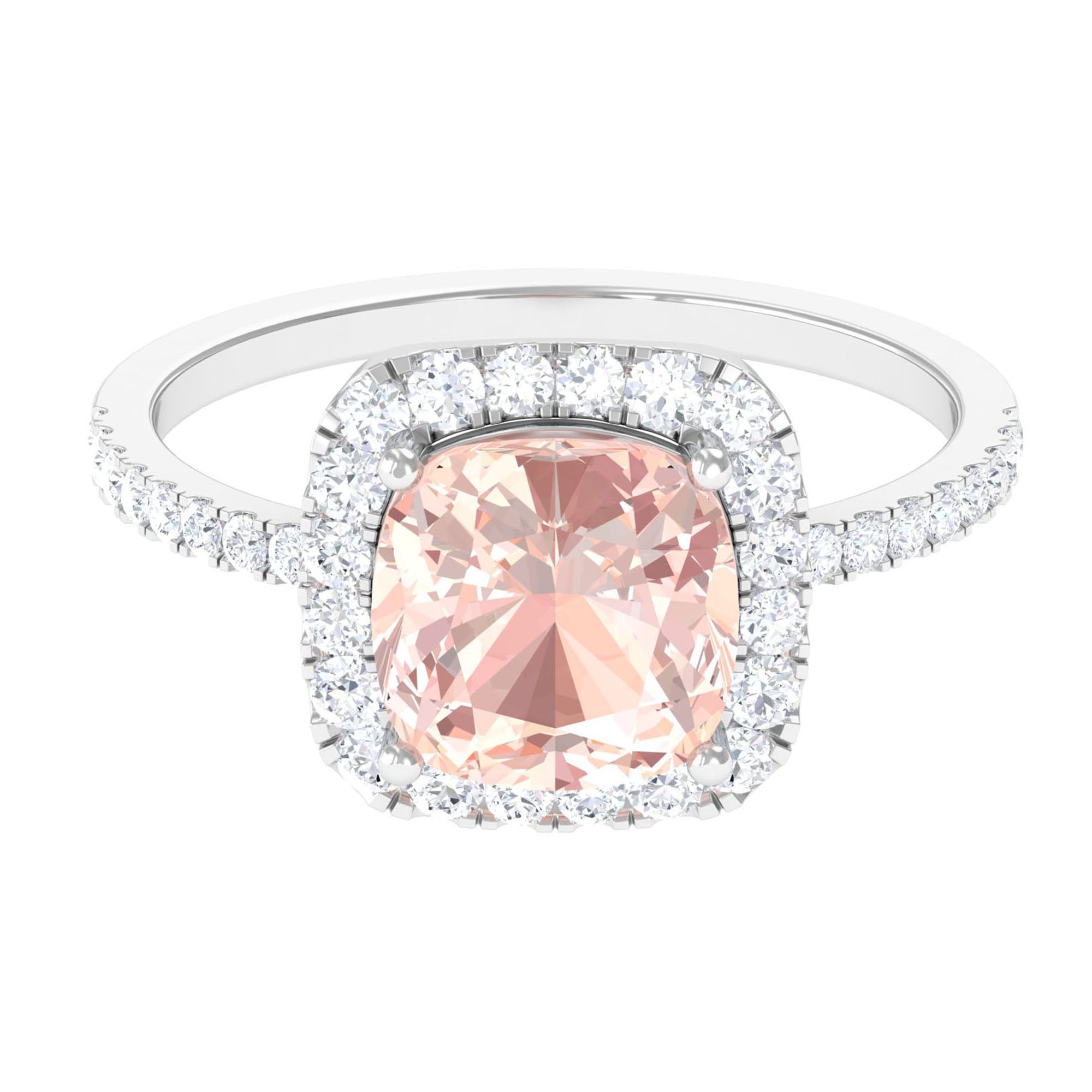 Rosec Jewels-Real Morganite Engagement Ring with Diamond Halo