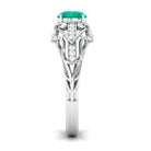 Vintage Emerald Engagement Ring with Diamond Emerald - ( AAA ) - Quality - Rosec Jewels