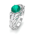 Vintage Emerald Engagement Ring with Diamond Emerald - ( AAA ) - Quality - Rosec Jewels
