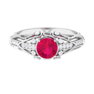 Vintage Inspired Ruby Engagement Ring with Diamond Ruby - ( AAA ) - Quality - Rosec Jewels
