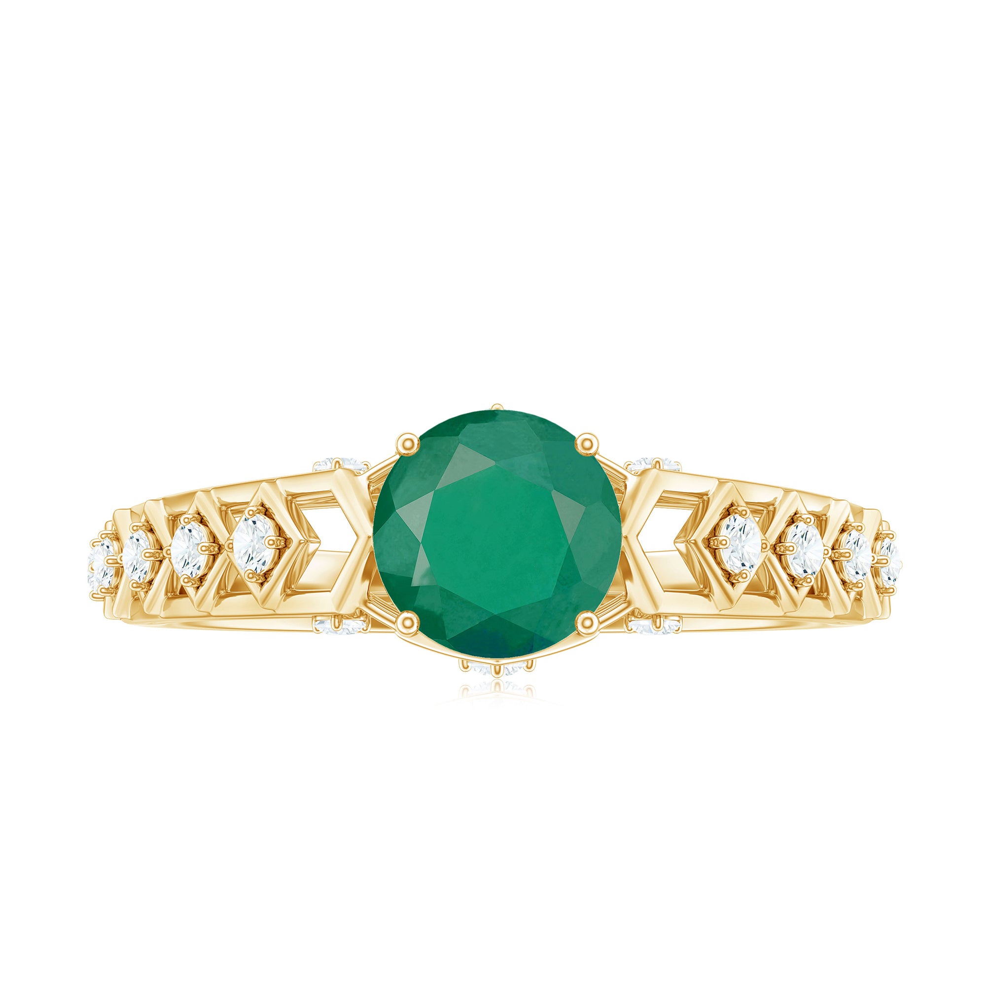 Art Deco Emerald Solitaire Engagement Ring with Diamond Emerald - ( AAA ) - Quality - Rosec Jewels
