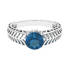 Round London Blue Topaz Solitaire Ring in Cut Out Work London Blue Topaz - ( AAA ) - Quality - Rosec Jewels