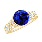 Solitaire Lab Grown Blue Sapphire Flower Engagement Ring with Diamond Lab Created Blue Sapphire - ( AAAA ) - Quality - Rosec Jewels