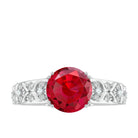 Solitaire Created Ruby Gold Flower Engagement Ring with Moissanite Lab Created Ruby - ( AAAA ) - Quality - Rosec Jewels