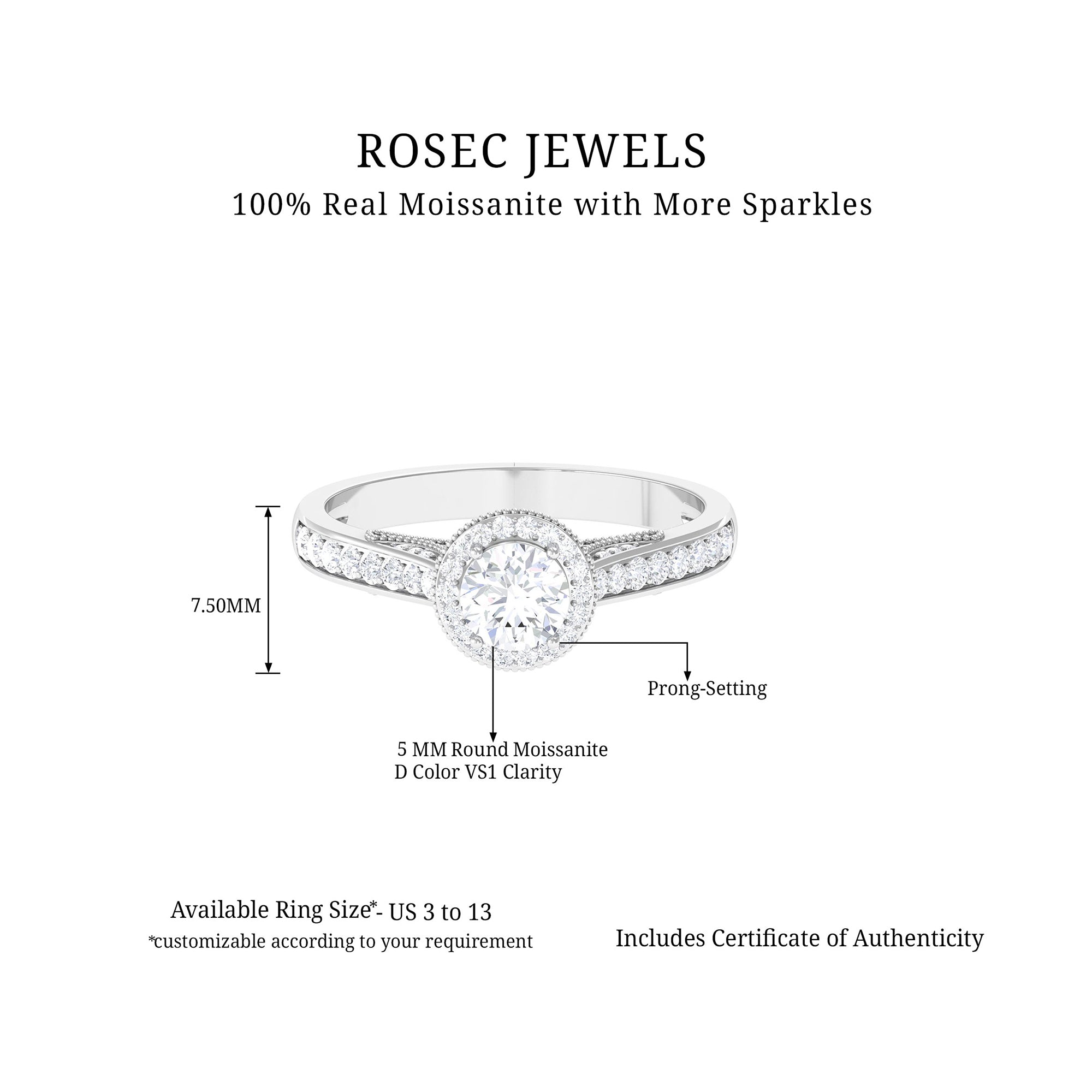 Rosec Jewels-Vintage Moissanite Crown Engagement Ring