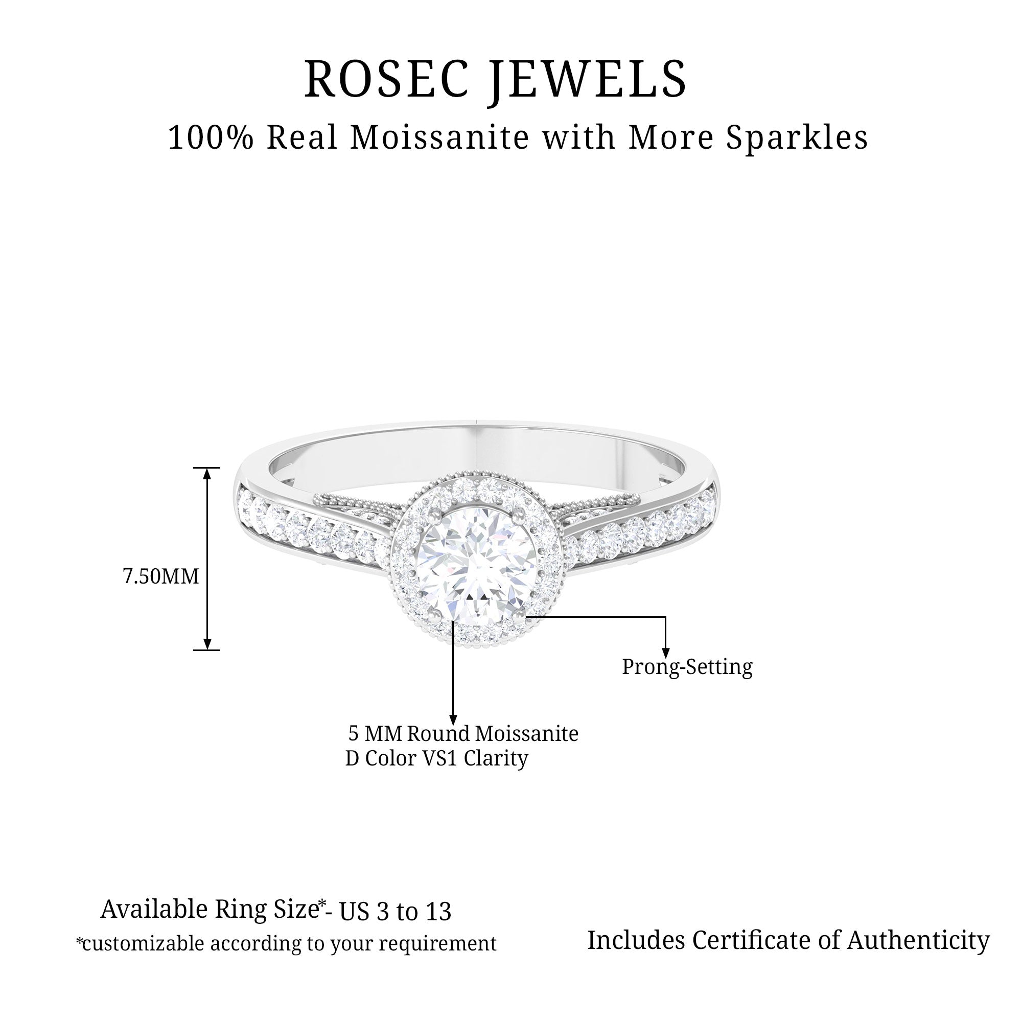 Rosec Jewels-Vintage Moissanite Crown Engagement Ring