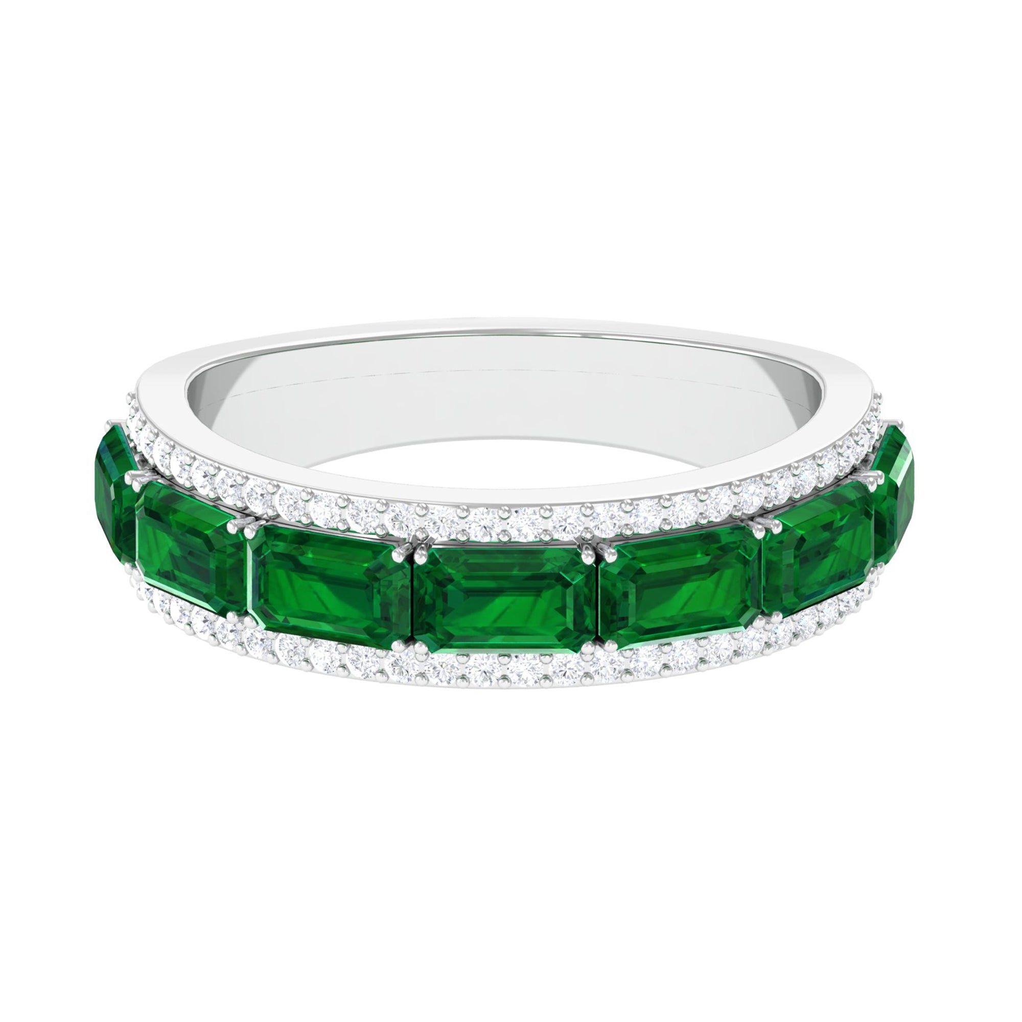 Rosec Jewels-Octagon Cut Created Emerald and Diamond Half Eternity Band