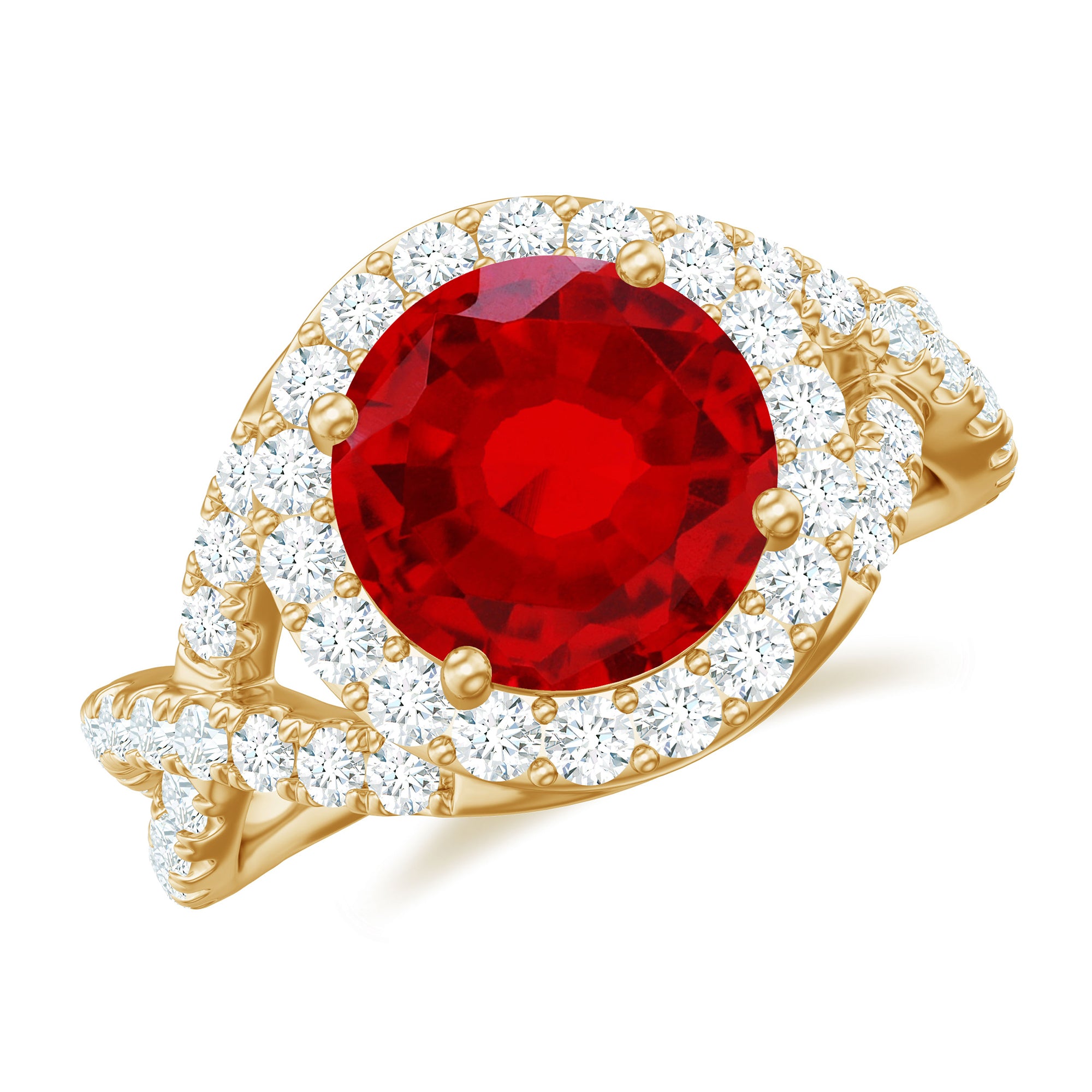 Classic Created Ruby Crossover Engagement Ring with Moissanite Accent Lab Created Ruby - ( AAAA ) - Quality - Rosec Jewels