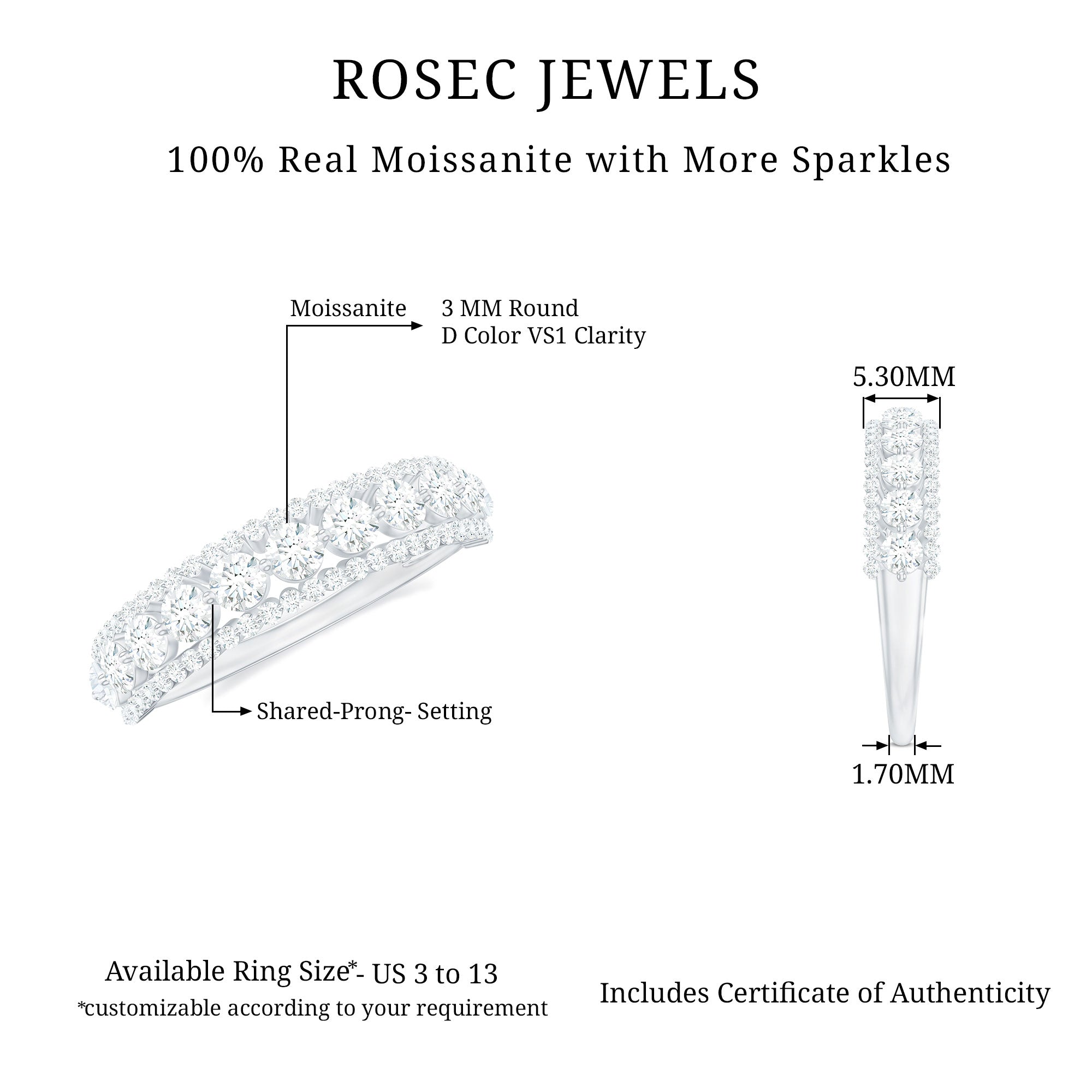2 CT Round Shape Moissanite Anniversary Ring Moissanite - ( D-VS1 ) - Color and Clarity - Rosec Jewels