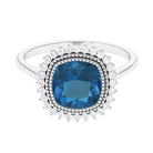 Cushion Cut London Blue Topaz Statement Engagement Ring with Diamond Halo London Blue Topaz - ( AAA ) - Quality - Rosec Jewels