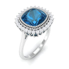 Cushion Cut London Blue Topaz Statement Engagement Ring with Diamond Halo London Blue Topaz - ( AAA ) - Quality - Rosec Jewels