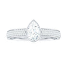 Pear Cut Moissanite Solitaire Engagement Ring in Bezel Setting Moissanite - ( D-VS1 ) - Color and Clarity - Rosec Jewels