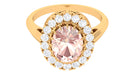Rosec Jewels-Vintage Morganite Crown Engagement Ring with Halo Moissanite
