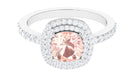 Rosec Jewels-Cushion Cut Morganite Double Halo Engagement Ring with Moissanite