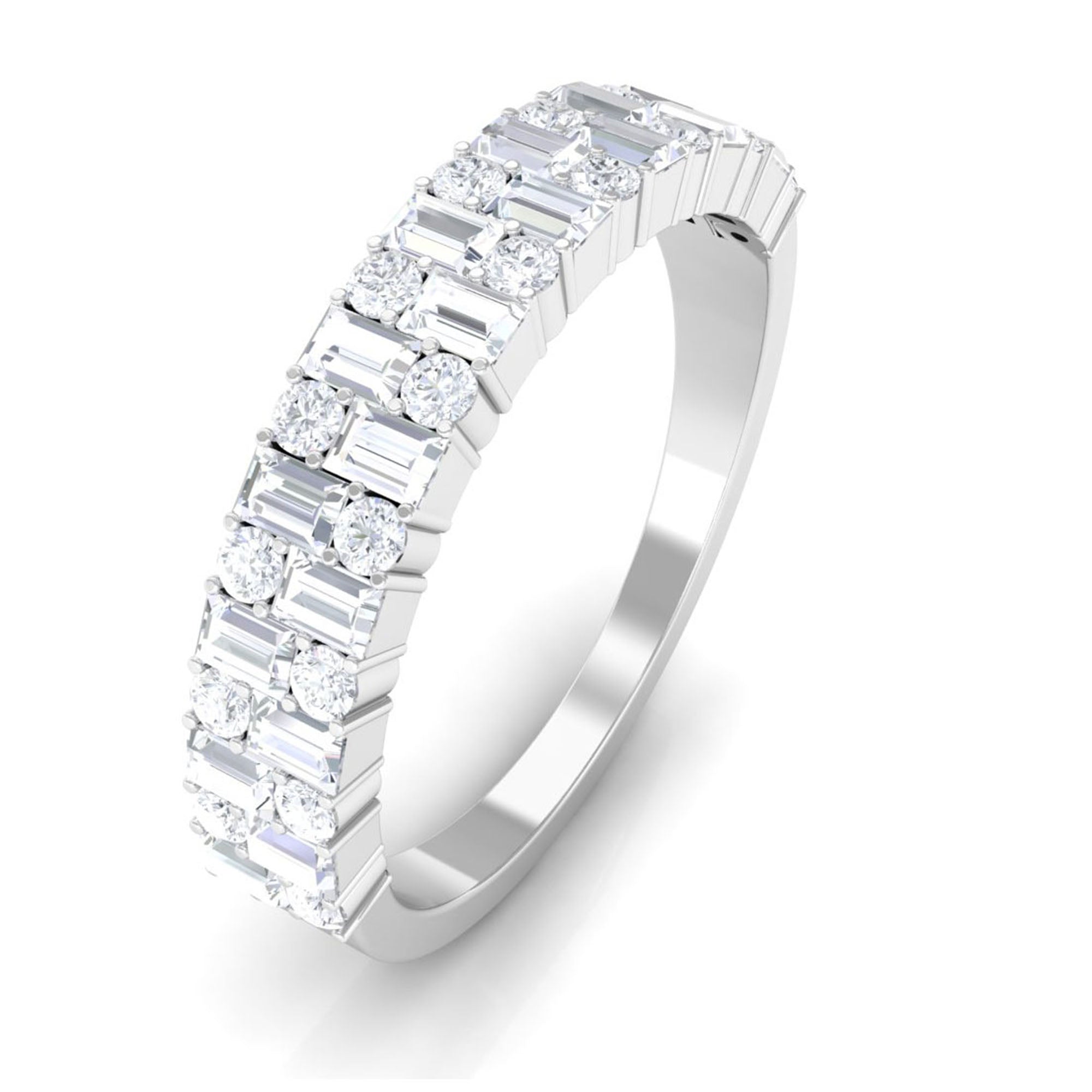 Baguette and Round Certified Moissanite Half Eternity Band Ring Moissanite - ( D-VS1 ) - Color and Clarity - Rosec Jewels