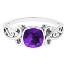 2 CT Vintage Inspired Cushion Cut Amethyst Solitaire Ring Amethyst - ( AAA ) - Quality - Rosec Jewels