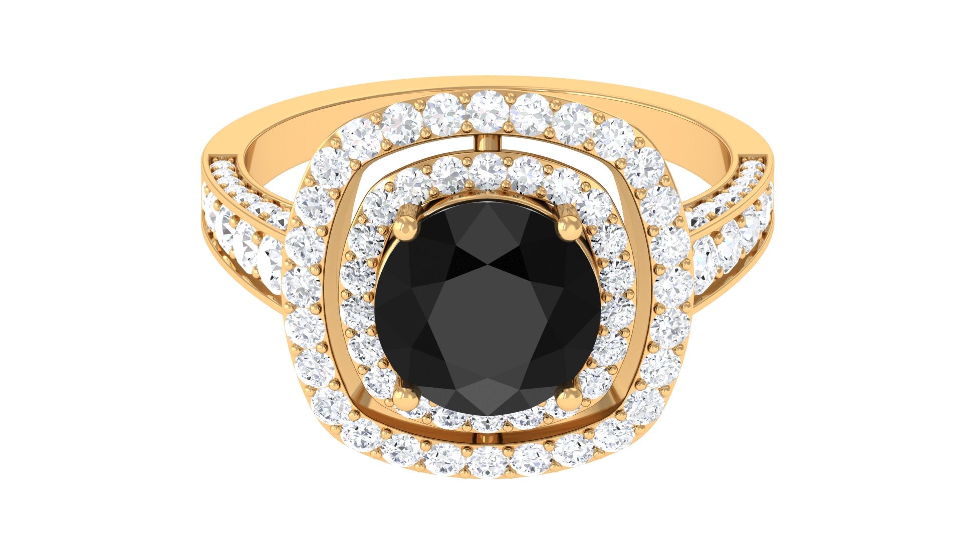 Lab Grown Black Diamond Double Halo Engagement Ring With Moissanite Lab Created Black Diamond - ( AAAA ) - Quality - Rosec Jewels