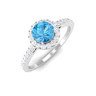 1 CT Swiss Blue Topaz Solitaire Ring with Diamond Accents Swiss Blue Topaz - ( AAA ) - Quality - Rosec Jewels