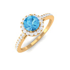 1 CT Swiss Blue Topaz Solitaire Ring with Diamond Accents Swiss Blue Topaz - ( AAA ) - Quality - Rosec Jewels