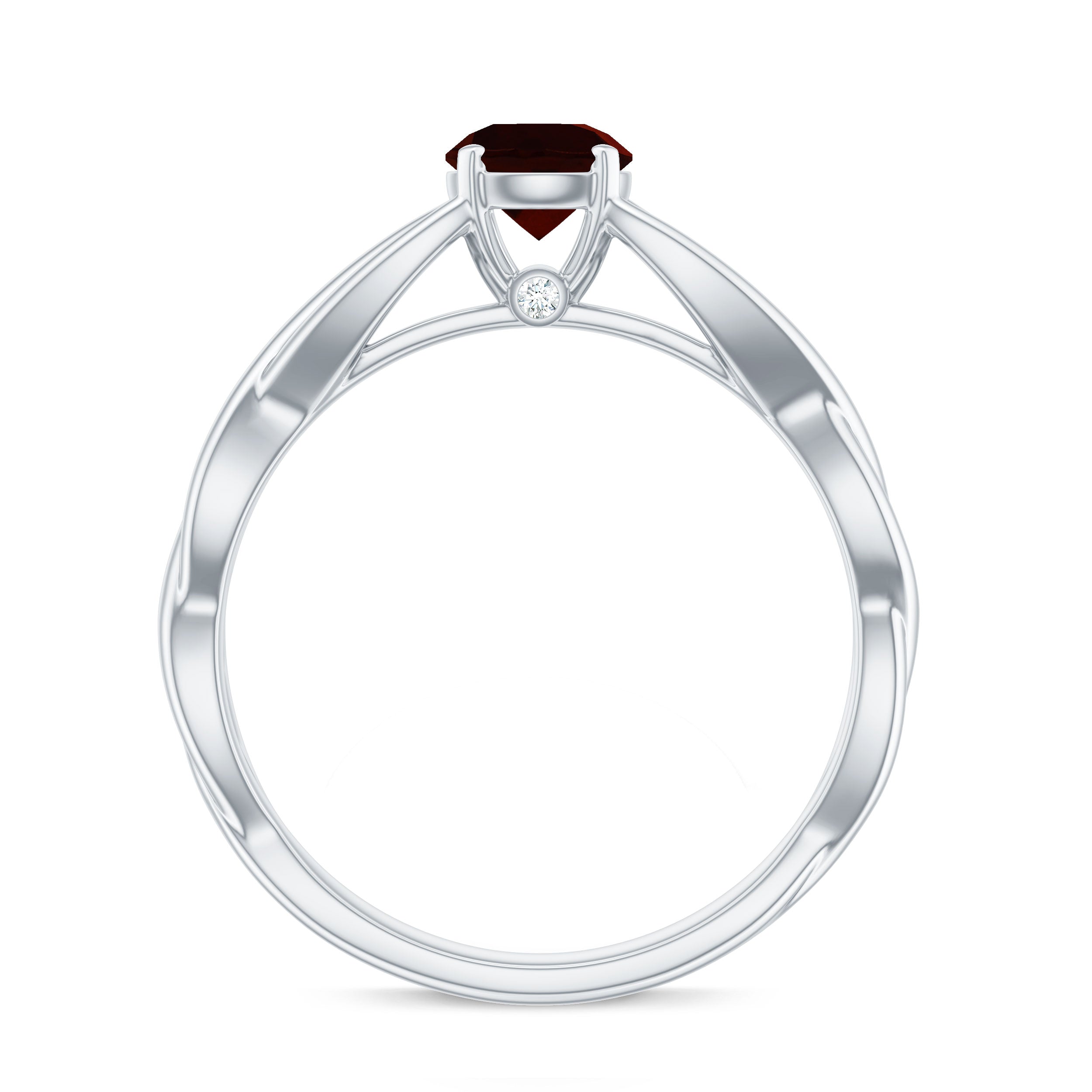 Garnet Solitaire Crossover Promise Ring Garnet - ( AAA ) - Quality - Rosec Jewels