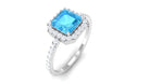 Asscher Cut Real Swiss Blue Topaz Halo Engagement Ring with Diamond Swiss Blue Topaz - ( AAA ) - Quality - Rosec Jewels