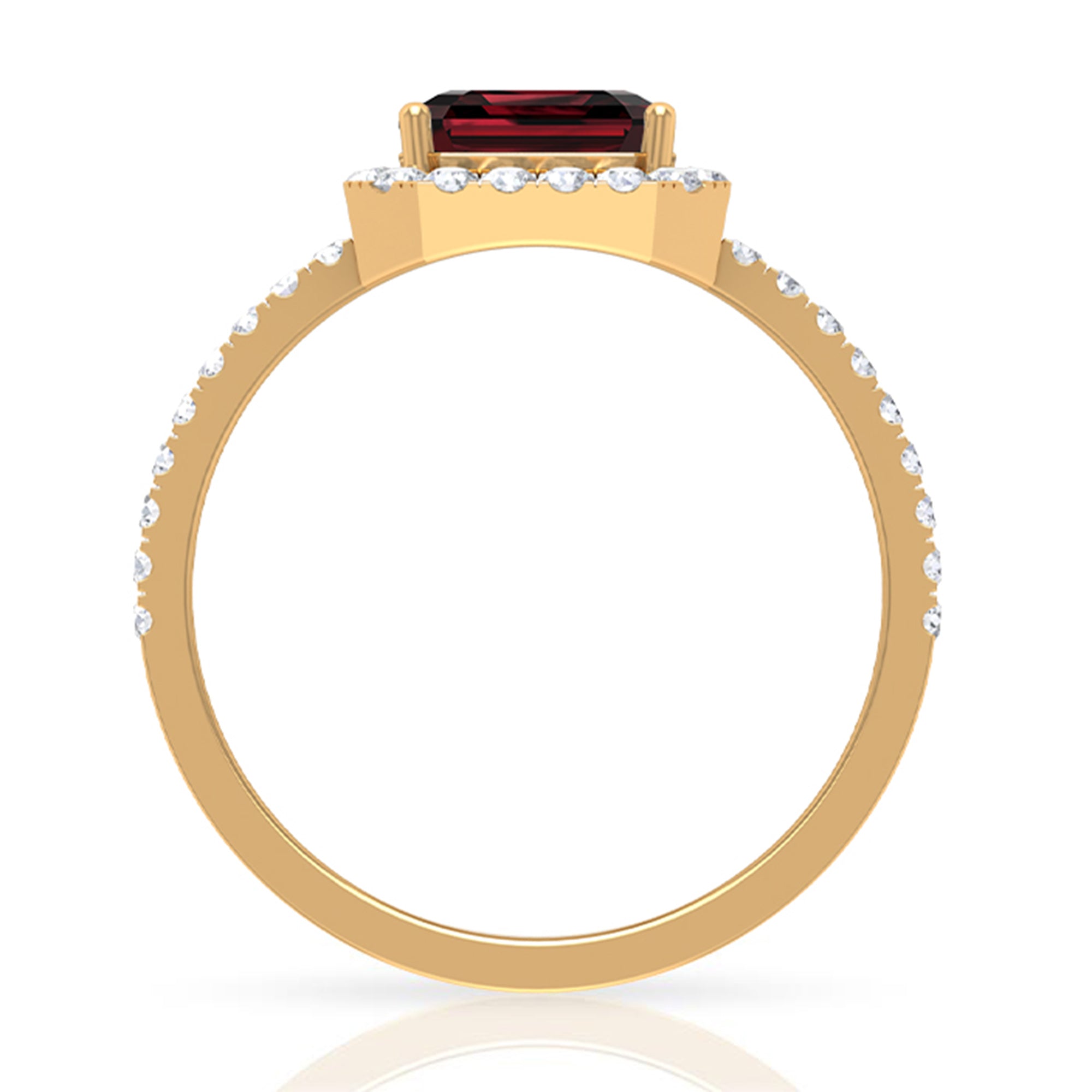 Asscher Cut Garnet Halo Engagement Ring with Diamond Garnet - ( AAA ) - Quality - Rosec Jewels
