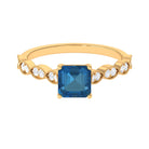 Asscher Cut London Blue Topaz Solitaire Ring with Diamond Side Stones London Blue Topaz - ( AAA ) - Quality - Rosec Jewels