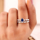 Created Blue Sapphire Wedding Ring Set With Diamond Lab Created Blue Sapphire - ( AAAA ) - Quality - Rosec Jewels
