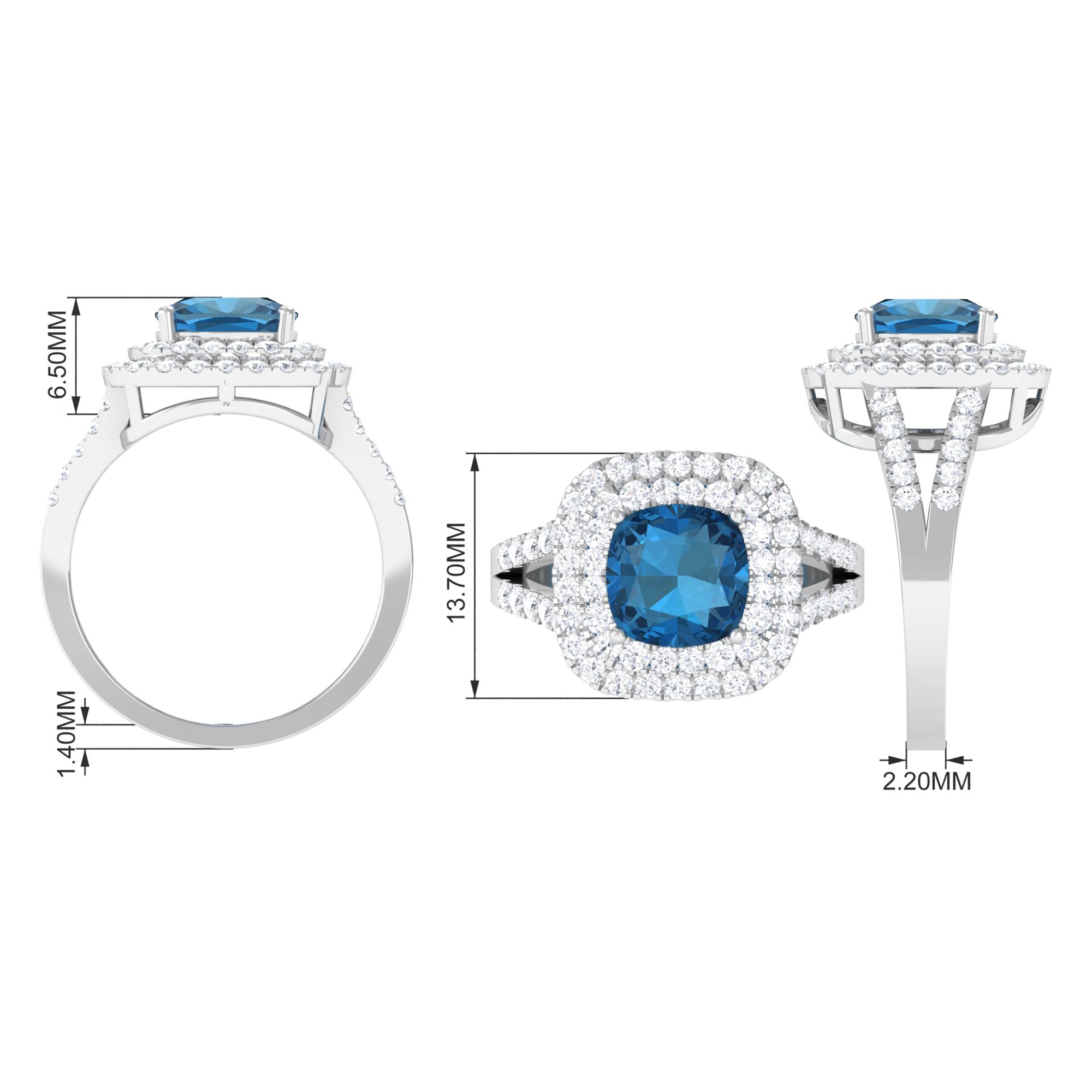 London Blue Topaz Double Halo Engagement Ring London Blue Topaz - ( AAA ) - Quality - Rosec Jewels