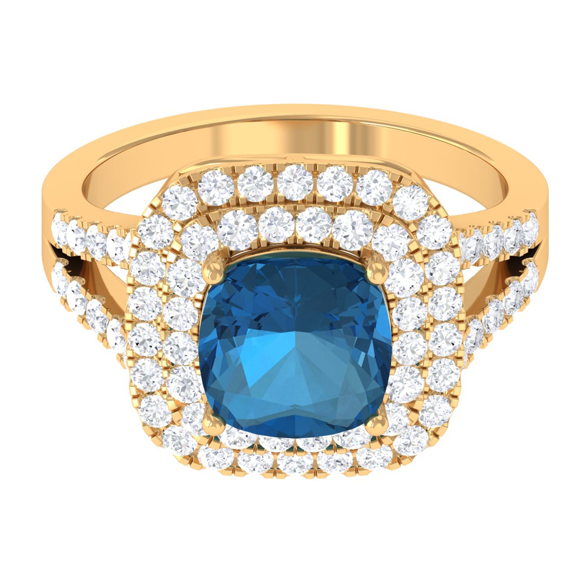 London Blue Topaz Double Halo Engagement Ring London Blue Topaz - ( AAA ) - Quality - Rosec Jewels