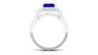 Rosec Jewels-3 CT Cushion Cut Created Blue Sapphire Engagement Ring with Double Halo Moissanite