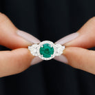 Vintage Style Lab Grown Emerald and Moissanite Engagement Ring Lab Created Emerald - ( AAAA ) - Quality - Rosec Jewels