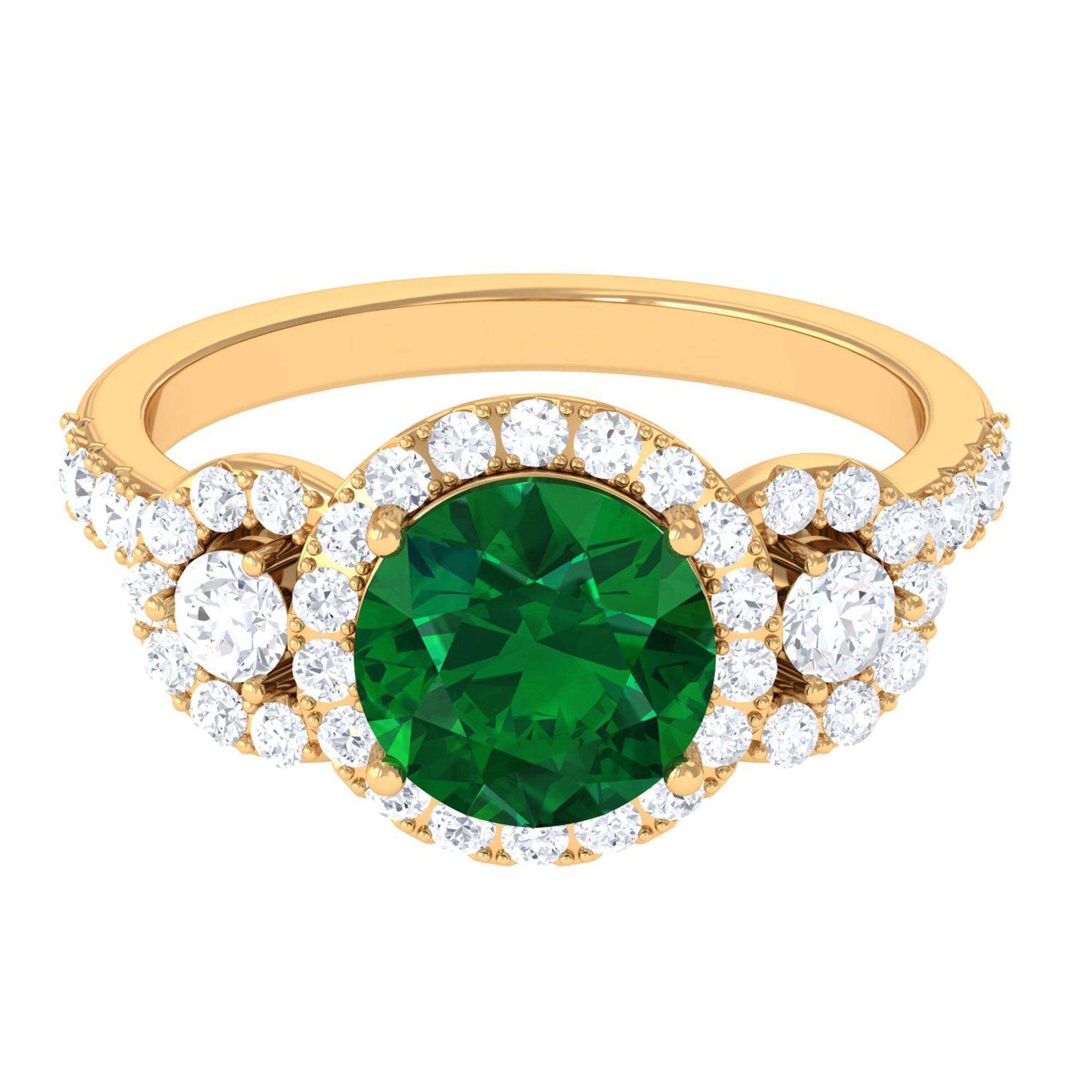 Vintage Style Lab Grown Emerald and Moissanite Engagement Ring Lab Created Emerald - ( AAAA ) - Quality - Rosec Jewels