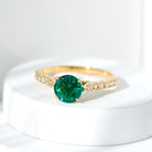 2.75 CT Created Emerald Solitaire Engagement Ring with Diamond Accent Lab Created Emerald - ( AAAA ) - Quality - Rosec Jewels