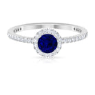 Minimal Blue Sapphire and Diamond Engagement Ring Blue Sapphire - ( AAA ) - Quality - Rosec Jewels