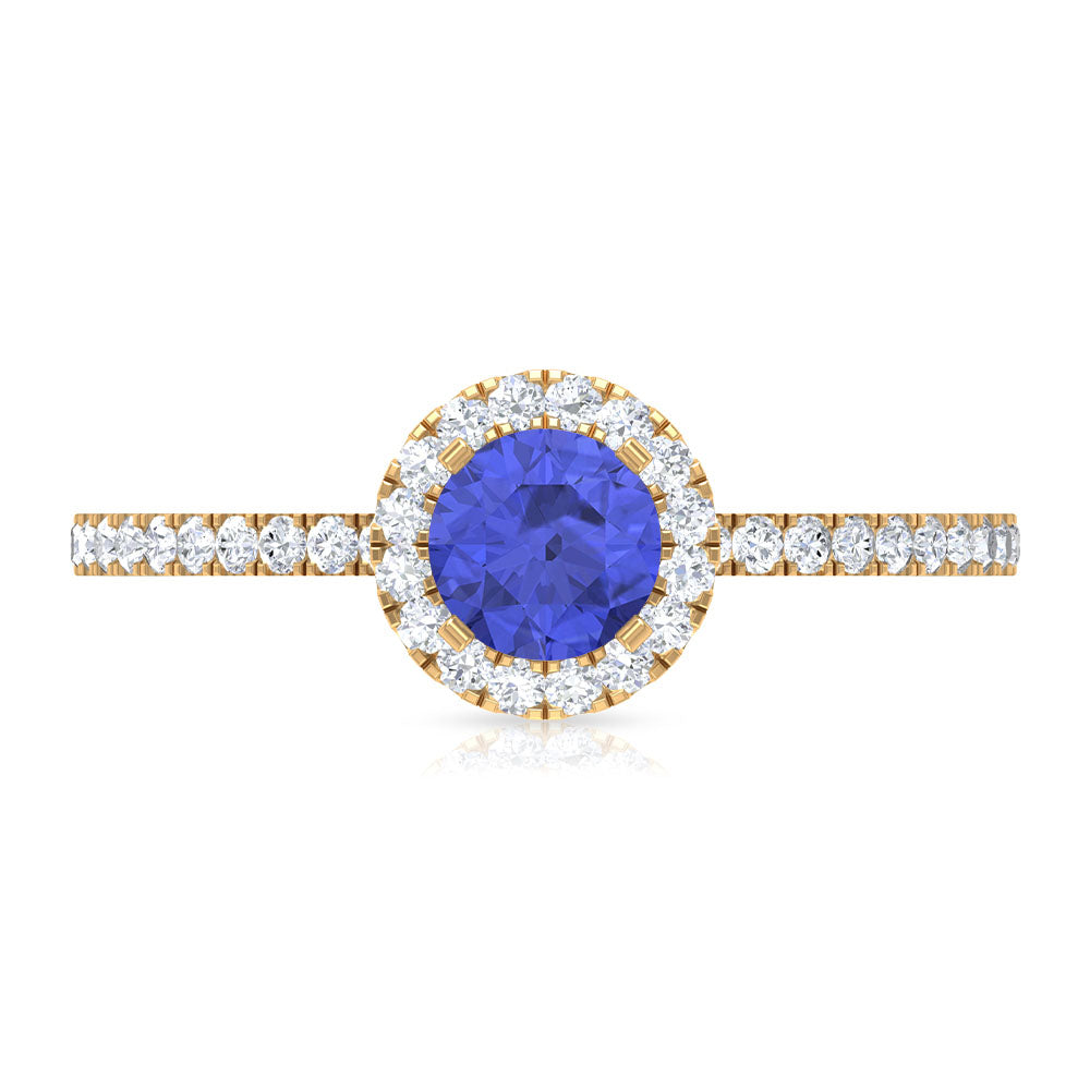 1 CT Tanzanite Solitaire Ring with Diamond Halo Tanzanite - ( AAA ) - Quality - Rosec Jewels