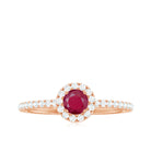 Minimal Ruby Engagement Ring with Diamond Halo Ruby - ( AAA ) - Quality - Rosec Jewels