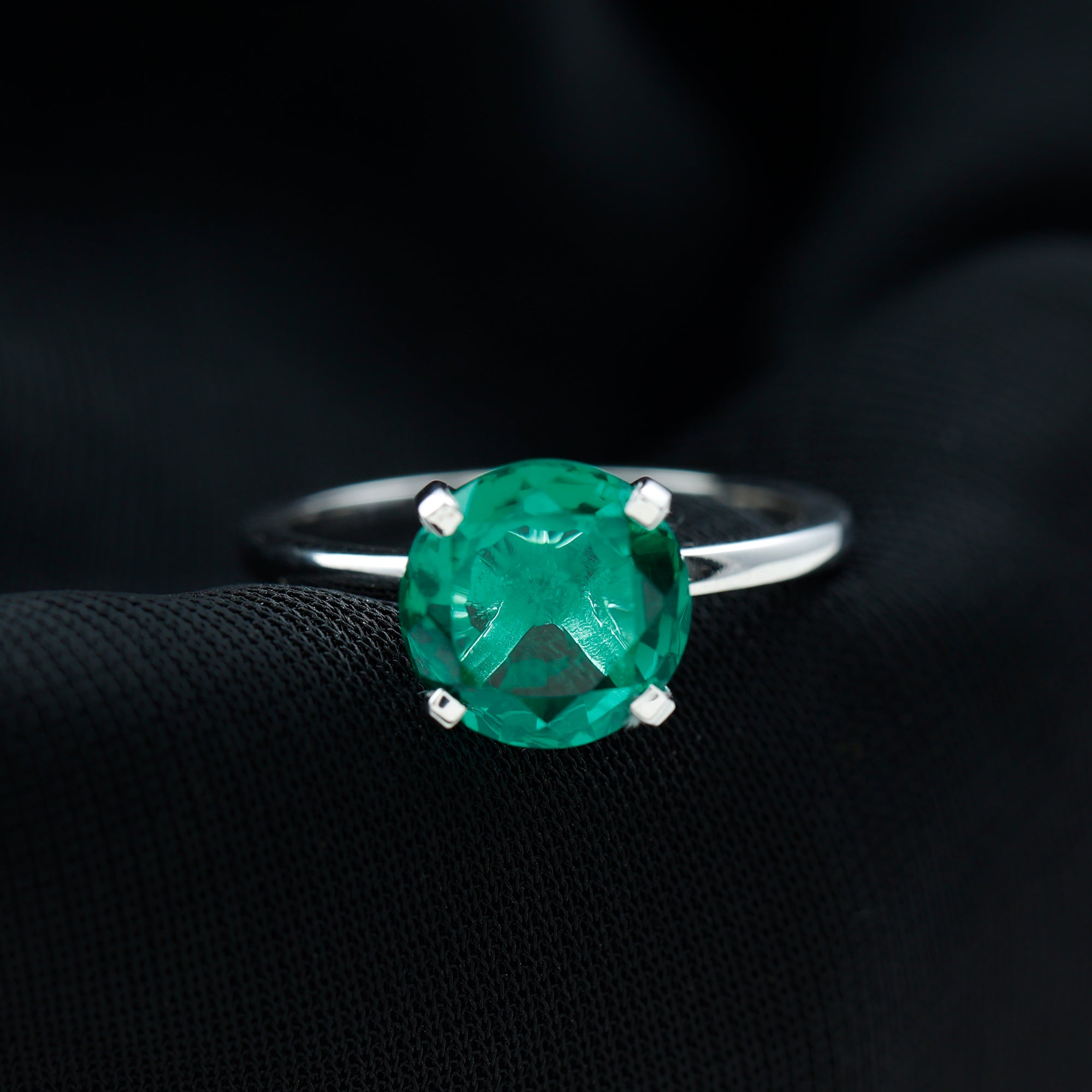 Simple Round Lab Grown Emerald Solitaire Engagement Ring Lab Created Emerald - ( AAAA ) - Quality - Rosec Jewels