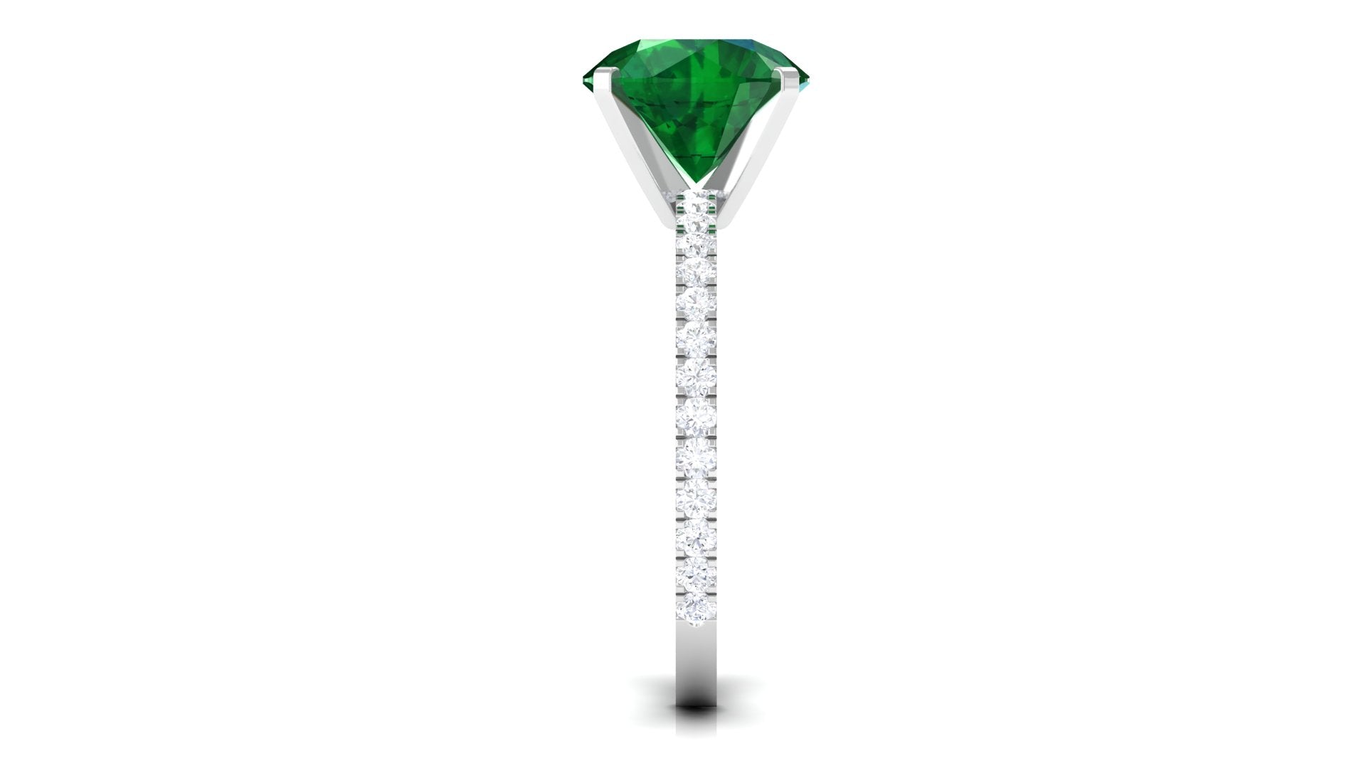 3.5 CT Created Emerald Solitaire Engagement Ring with Diamond Lab Created Emerald - ( AAAA ) - Quality - Rosec Jewels