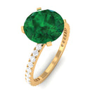 3.5 CT Created Emerald Solitaire Engagement Ring with Diamond Lab Created Emerald - ( AAAA ) - Quality - Rosec Jewels