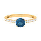 Real London Blue Topaz Solitaire Ring with Diamond Side Stones London Blue Topaz - ( AAA ) - Quality - Rosec Jewels
