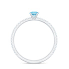 Aquamarine Dainty Solitaire Ring with French Pave Set Diamond Aquamarine - ( AAA ) - Quality - Rosec Jewels