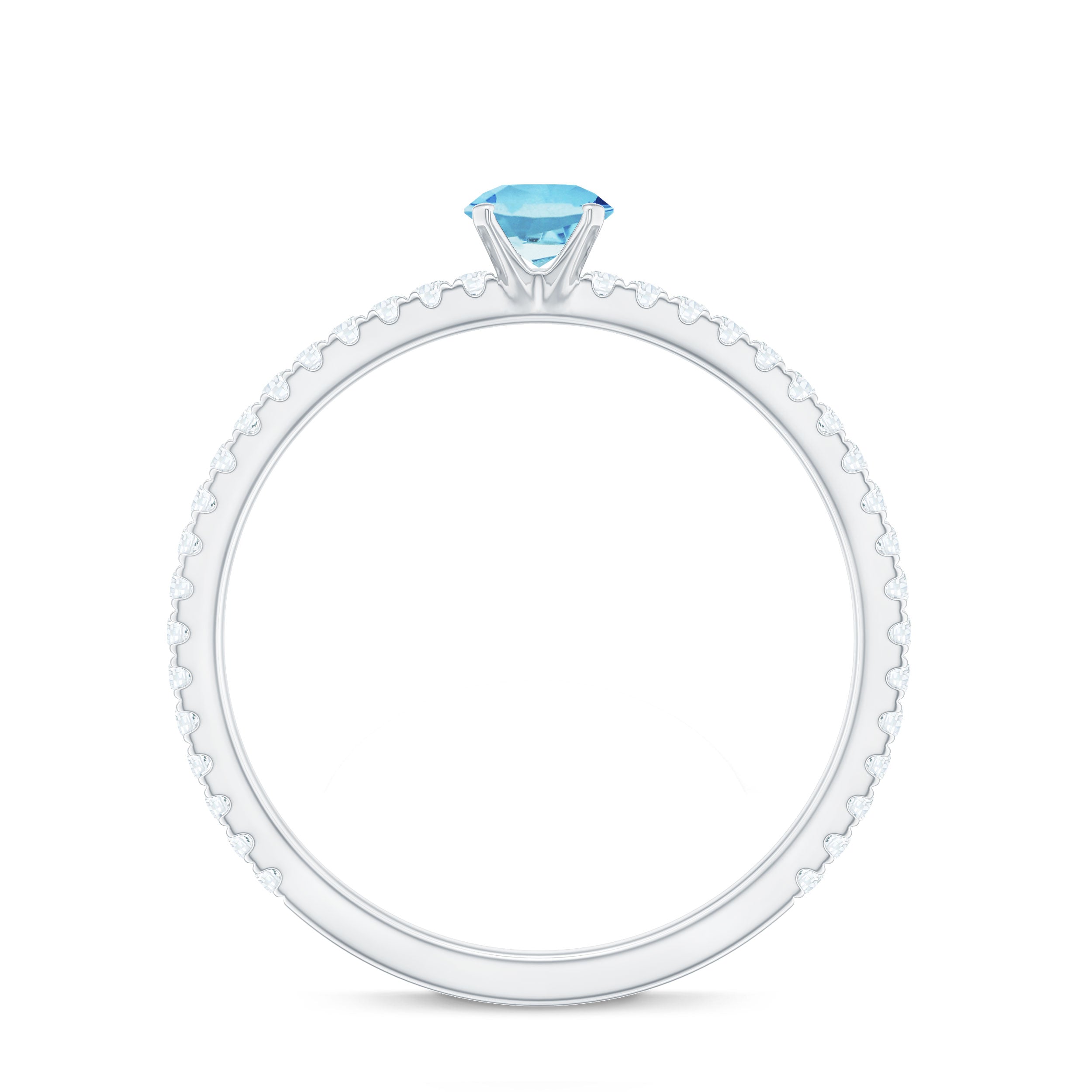 Aquamarine Dainty Solitaire Ring with French Pave Set Diamond Aquamarine - ( AAA ) - Quality - Rosec Jewels